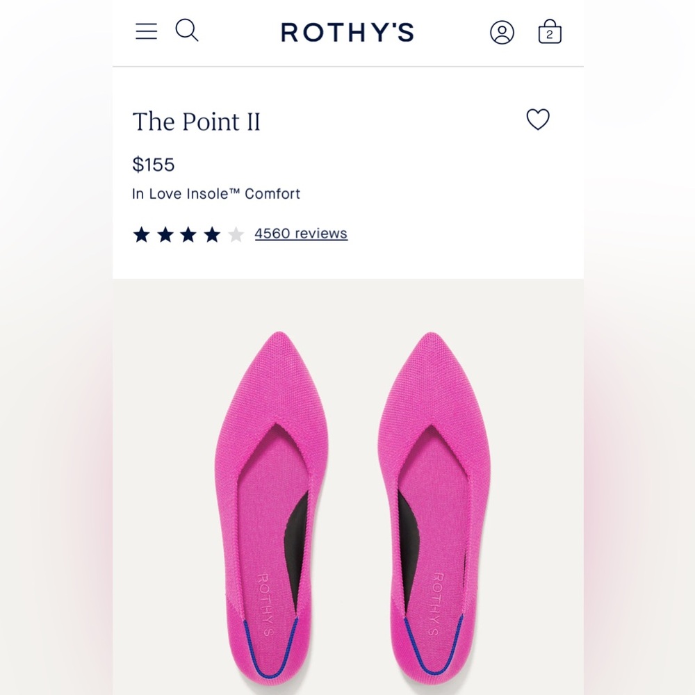 Rothy’s The Point II in Pink Size 7.5